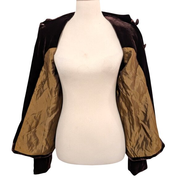 Vintage Ann Taylor Size 8 Brown Velvet 5 Button Pockets Lined Blazer Jacket - Picture 4 of 10